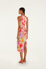 Multicolor Artsy Flora Euroflax Premium Linen Midi Dress - FARM Rio ARTSY FLORA GREEN