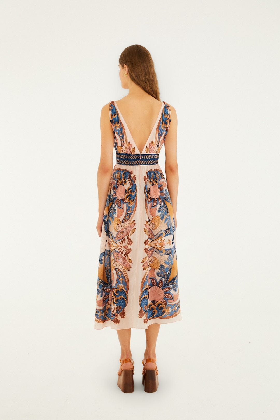 Soft Pink Garden Scarf V Neck Midi Dress - FARM Rio GARDEN SCARF SOFT PINK