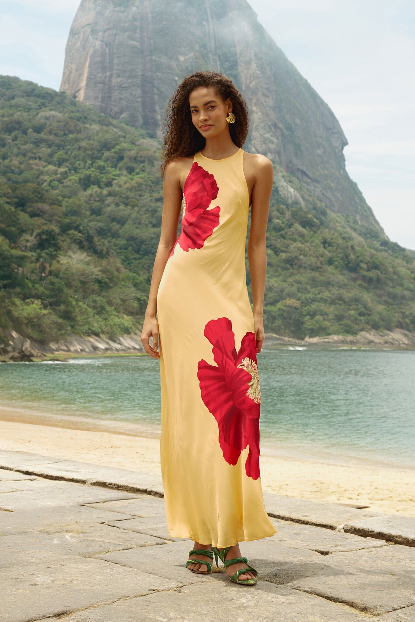 Light Yellow Poppy Flowers Sleeveless Lenzing Ecovero Viscose Maxi Dress - FARM Rio POPPY FLOWERS LIGHT YELLOW
