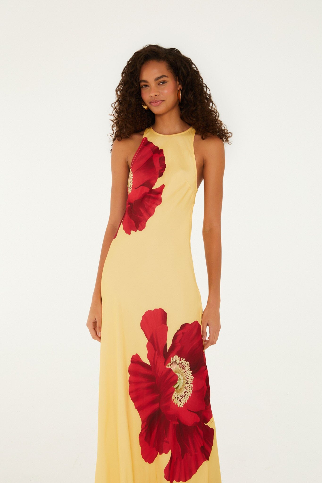 Light Yellow Poppy Flowers Sleeveless Lenzing Ecovero Viscose Maxi Dress - FARM Rio POPPY FLOWERS LIGHT YELLOW