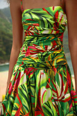 Green Tropical Dream Draped Organic Cotton Maxi Dress - FARM Rio ORANGE