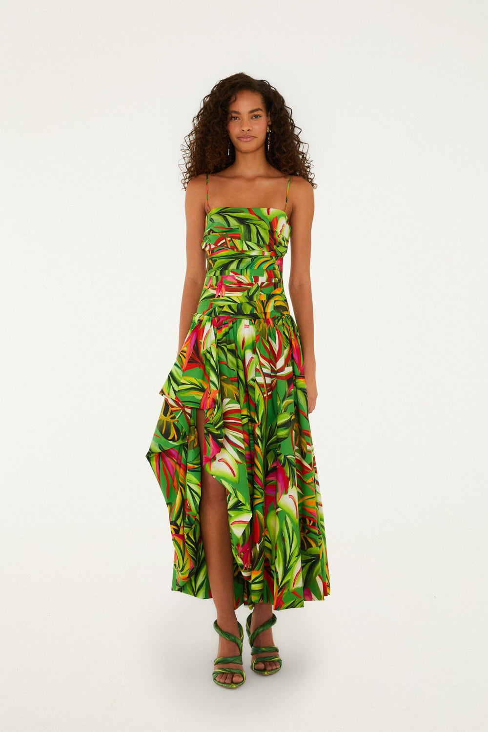 Green Tropical Dream Draped Organic Cotton Maxi Dress - FARM Rio ORANGE