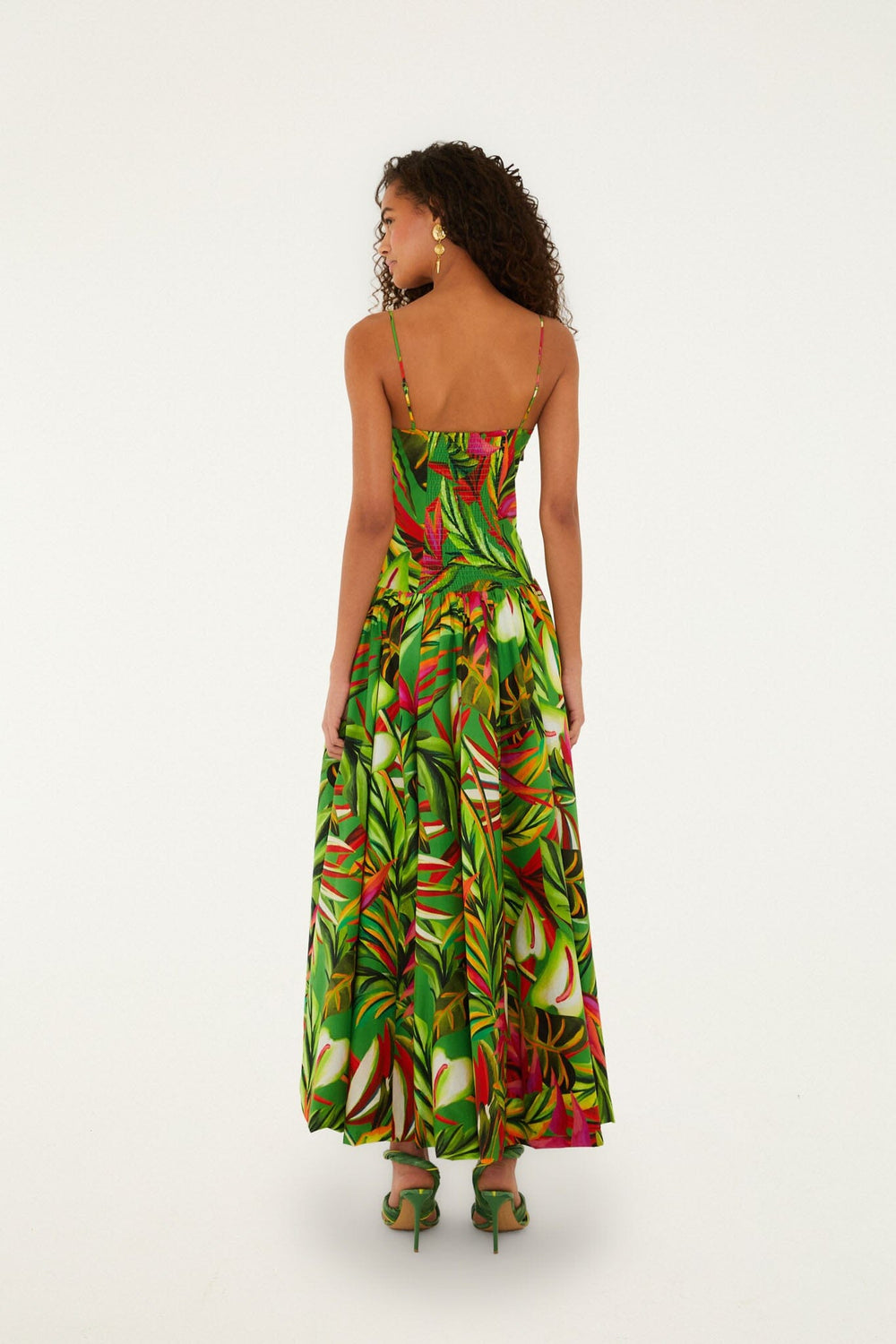 Green Tropical Dream Draped Organic Cotton Maxi Dress - FARM Rio ORANGE