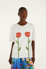 White Tropical Rose Organic Cotton T-Shirt - FARM Rio OFF-WHITE
