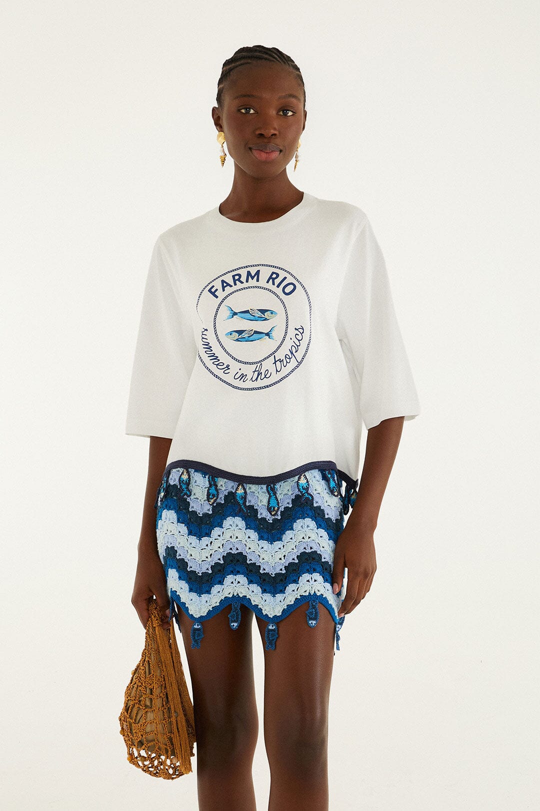 Off-White Summer In The Tropics Crochet Hem T-Shirt - FARM Rio OFF-WHITE