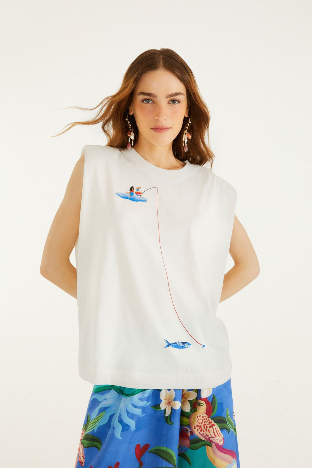 Off-White Fishing Dreams Padded Shoulder T-Shirt - FARM Rio OFF-WHITE