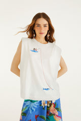 Off-White Fishing Dreams Padded Shoulder T-Shirt - FARM Rio OFF-WHITE