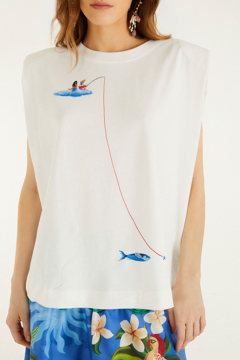 Off-White Fishing Dreams Padded Shoulder T-Shirt - FARM Rio OFF-WHITE