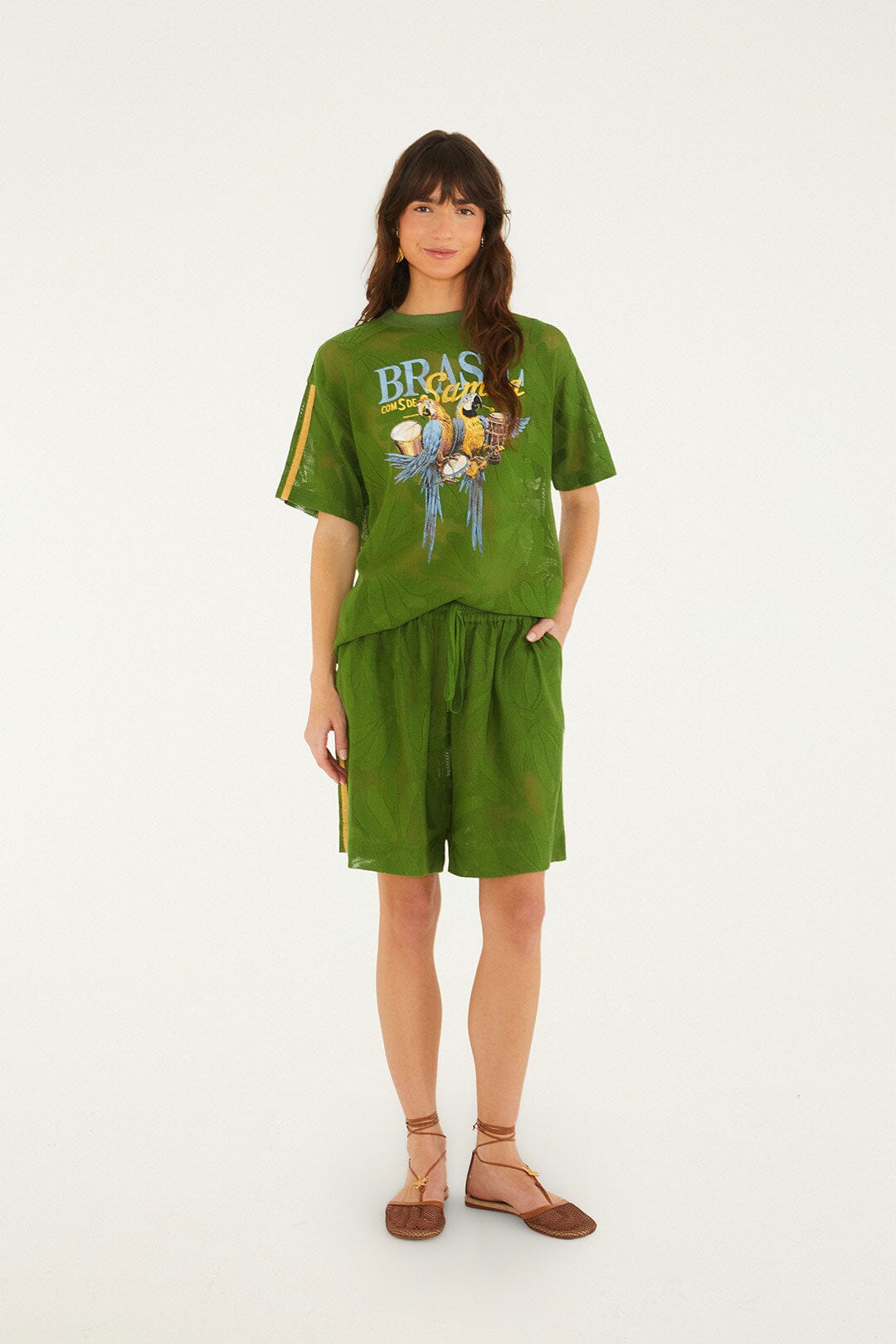 Green Brasil Samba Lace T-Shirt - FARM Rio GREEN