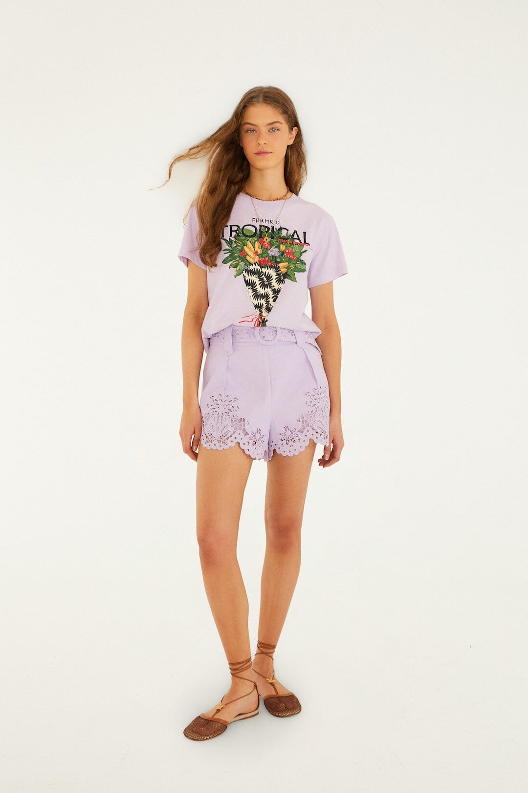 Lilac Tropical Bouquet Organic Cotton T-Shirt - FARM Rio LILAC