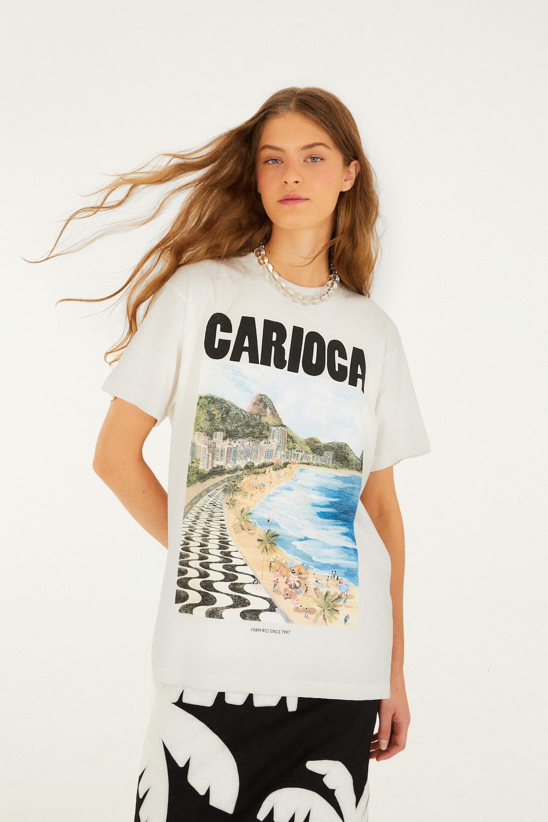 Off-White Landscape Carioca Organic Cotton Relaxed T-Shirt - FARM Rio OFF-WHITE
