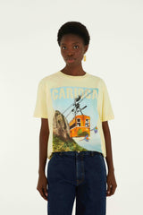 Bondinho Landscape Carioca Organic Cotton Relaxed T-Shirt - FARM Rio LIGHT YELLOW