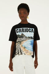 Black Landscape Carioca Organic Cotton Relaxed T-Shirt - FARM Rio BLACK