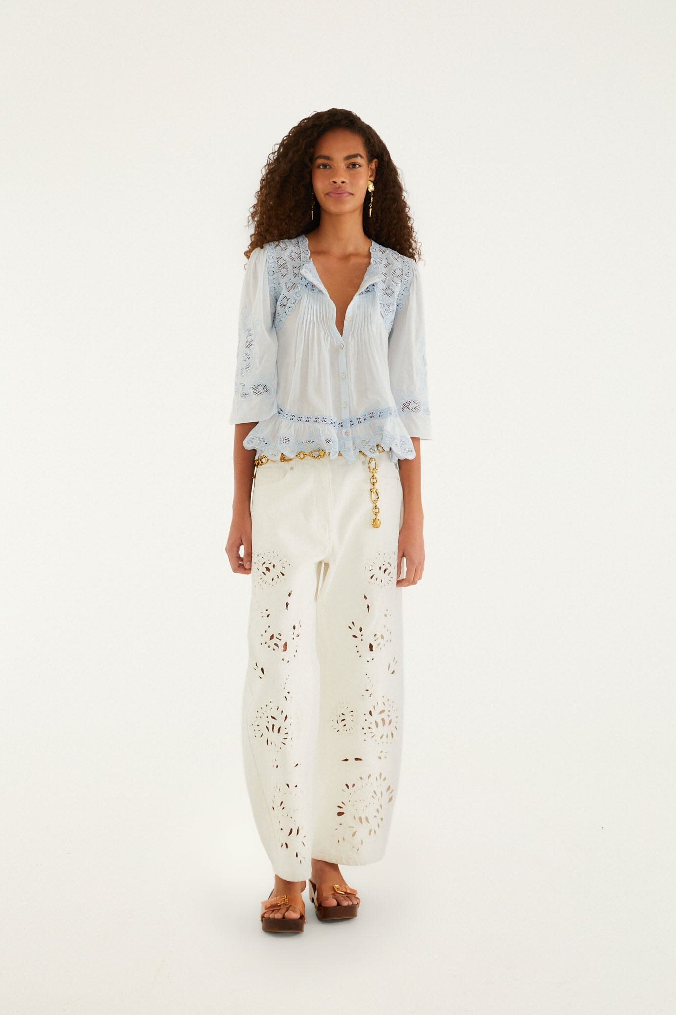 Light Blue Richelieu Short Sleeve Blouse - FARM Rio LIGHT BLUE