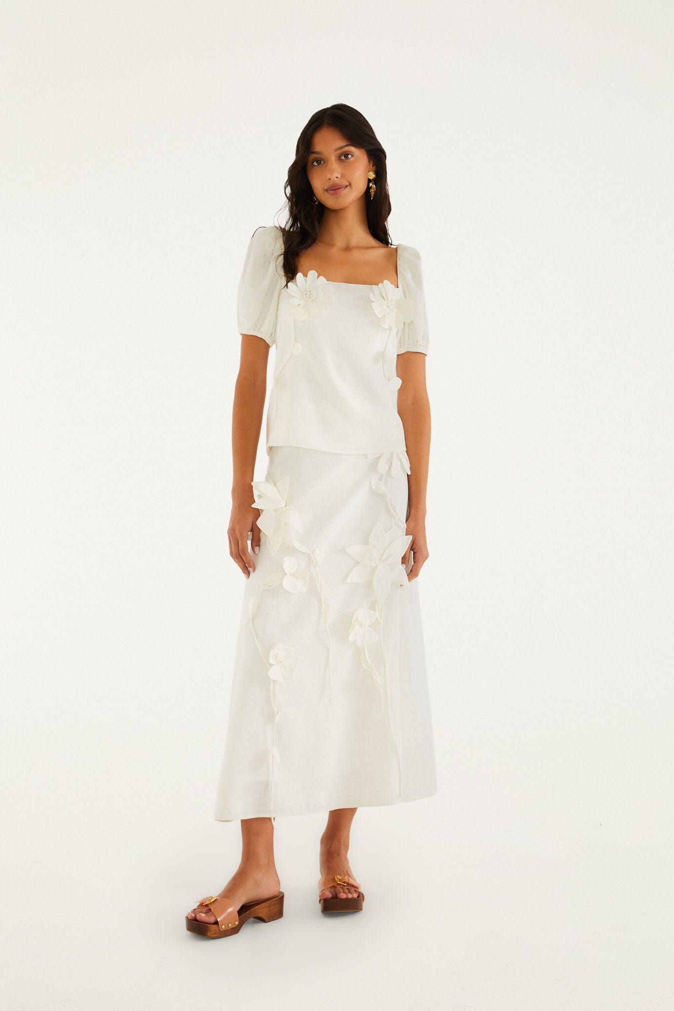 Off-White 3d Flowers Puff Sleeve Blouse - FARM Rio OFF-WHITE