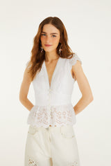 Off-White Embroidered Lace Blouse - FARM Rio OFF-WHITE