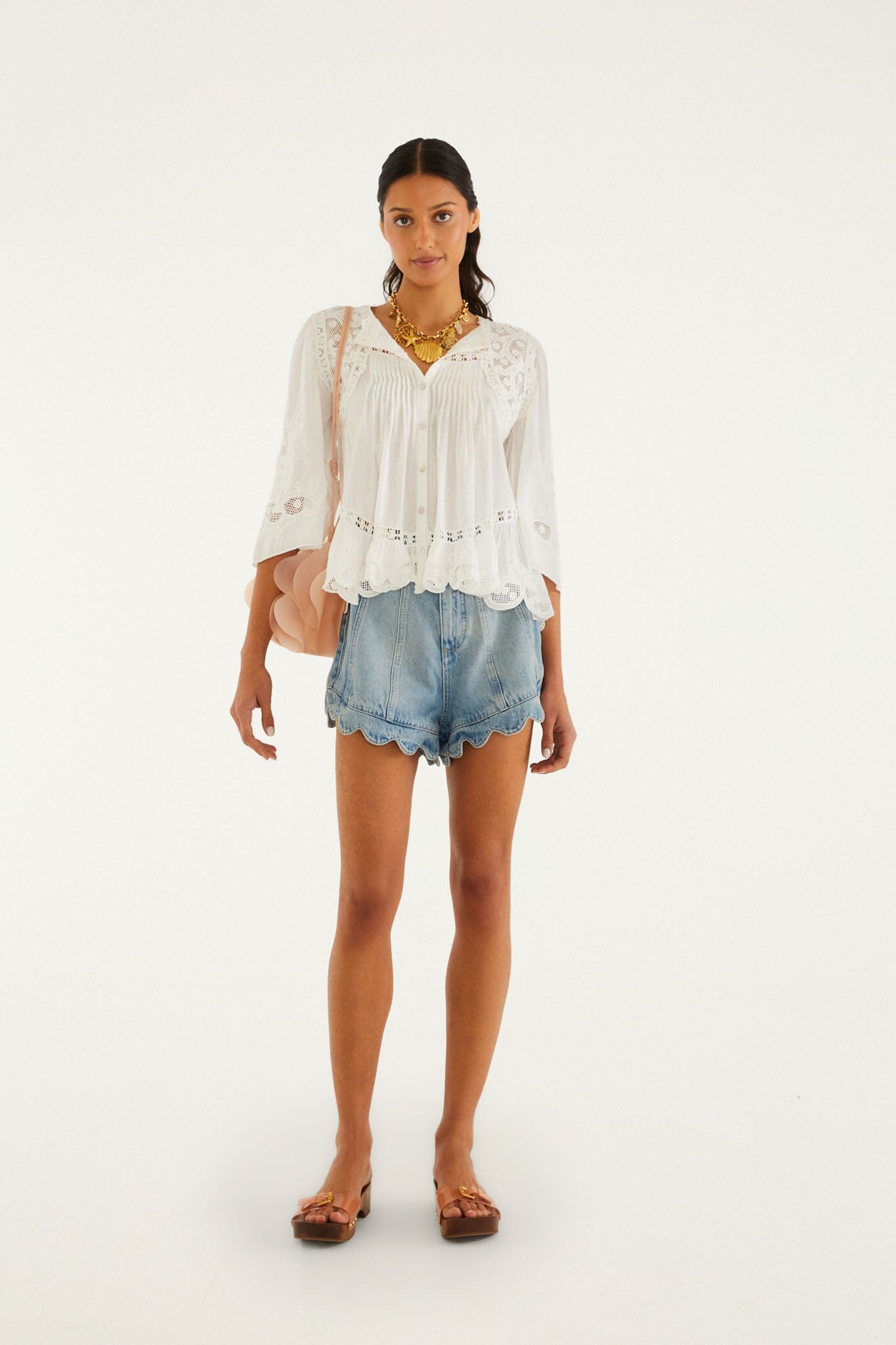 Off-White Richelieu Short Sleeve Blouse - FARM Rio OFF-WHITE