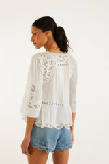 Off-White Richelieu Short Sleeve Blouse - FARM Rio OFF-WHITE