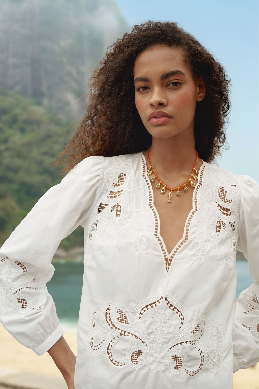 Off-White Richelieu Long Sleeve Blouse - FARM Rio OFF-WHITE