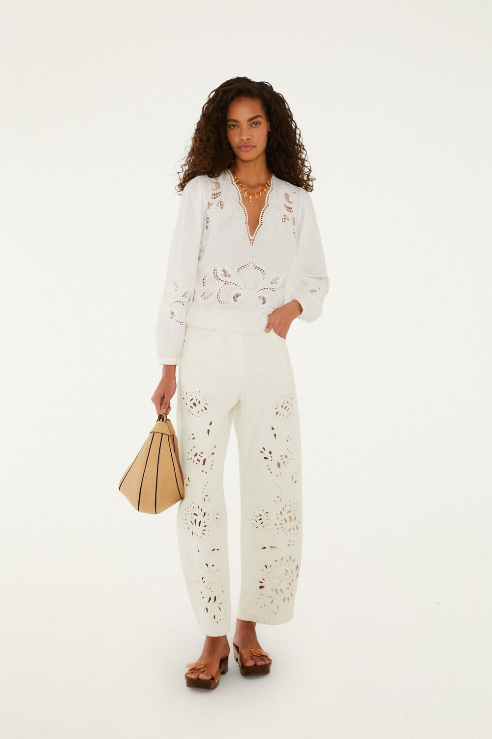Off-White Richelieu Long Sleeve Blouse - FARM Rio OFF-WHITE