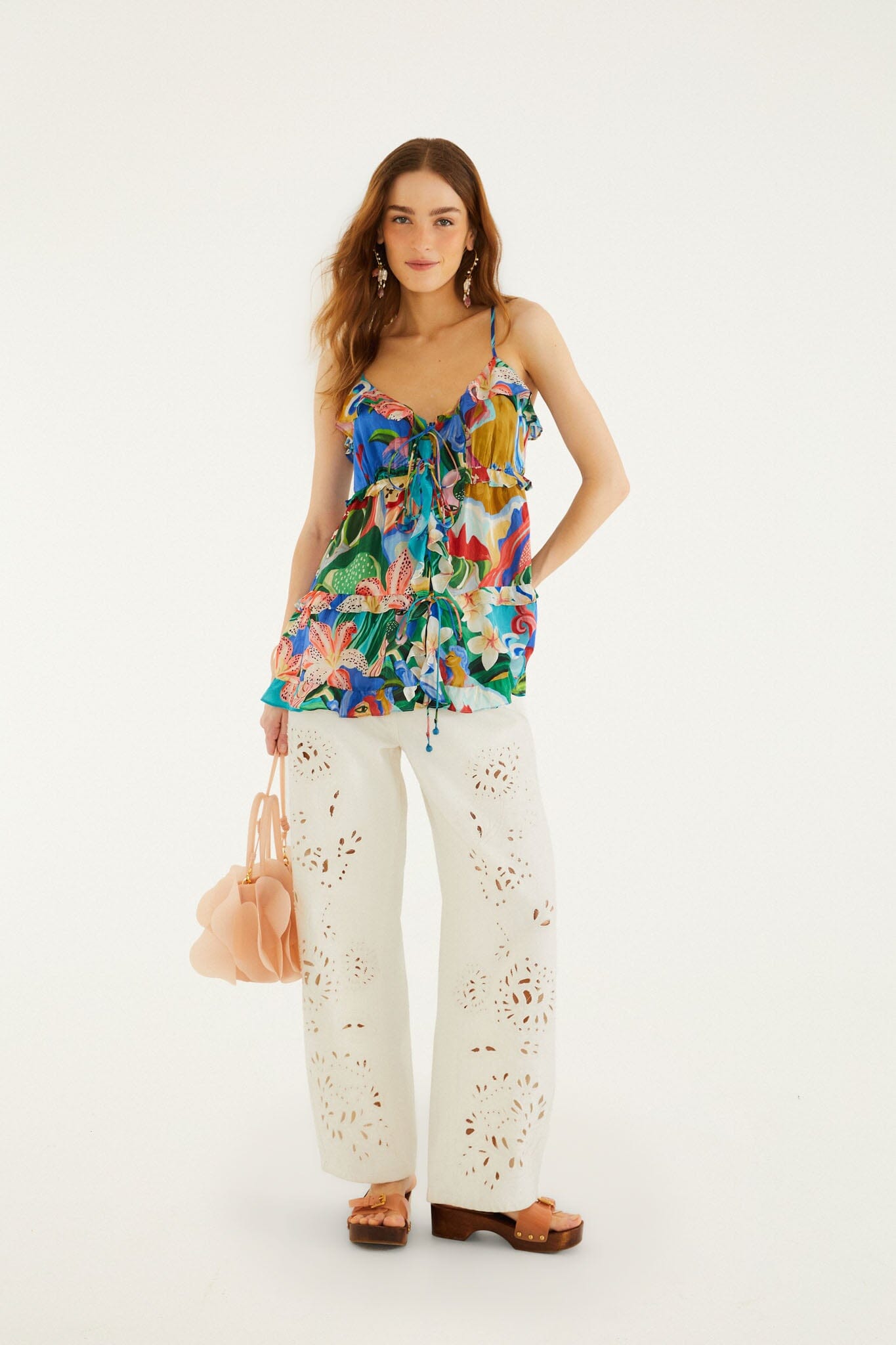 Multicolor Garden Of Life Front Ties Ruffled Blouse - FARM Rio GARDEN OF LIFE MULTICOLOR
