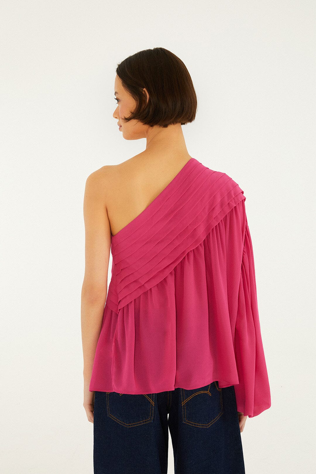 Pink 3d Rose One-Shoulder Blouse - FARM Rio PINK
