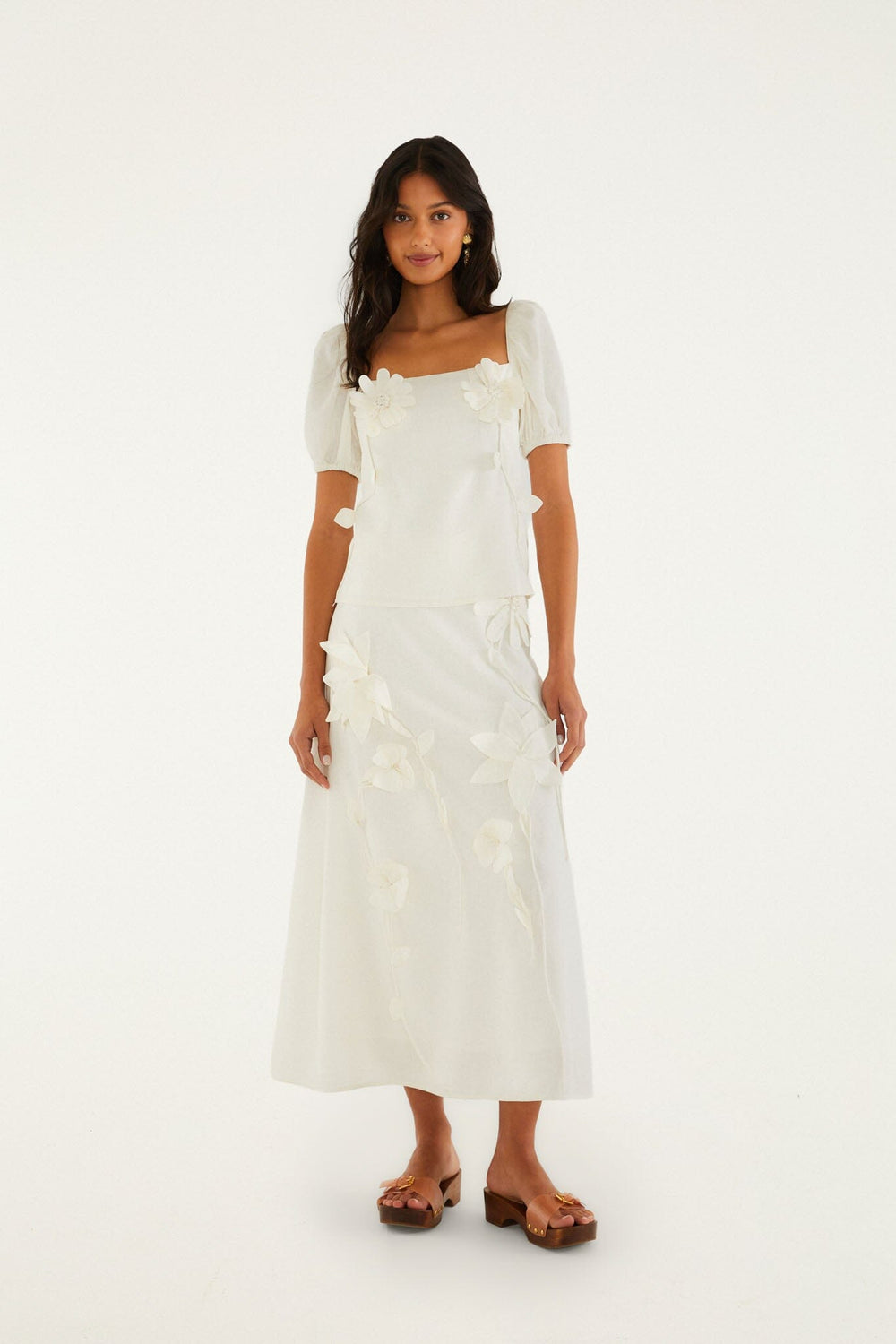 Off-White 3d Flowers Midi Skirt - FARM Rio OFF-WHITE
