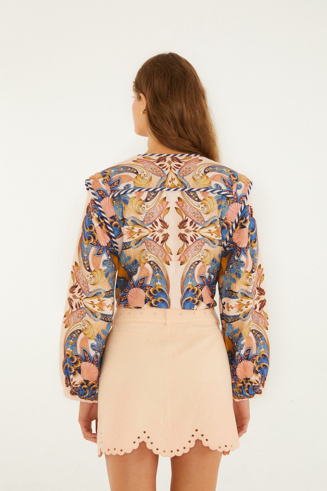 Soft Pink Geometric Richelieu Twill Mini Skirt - FARM Rio PINK