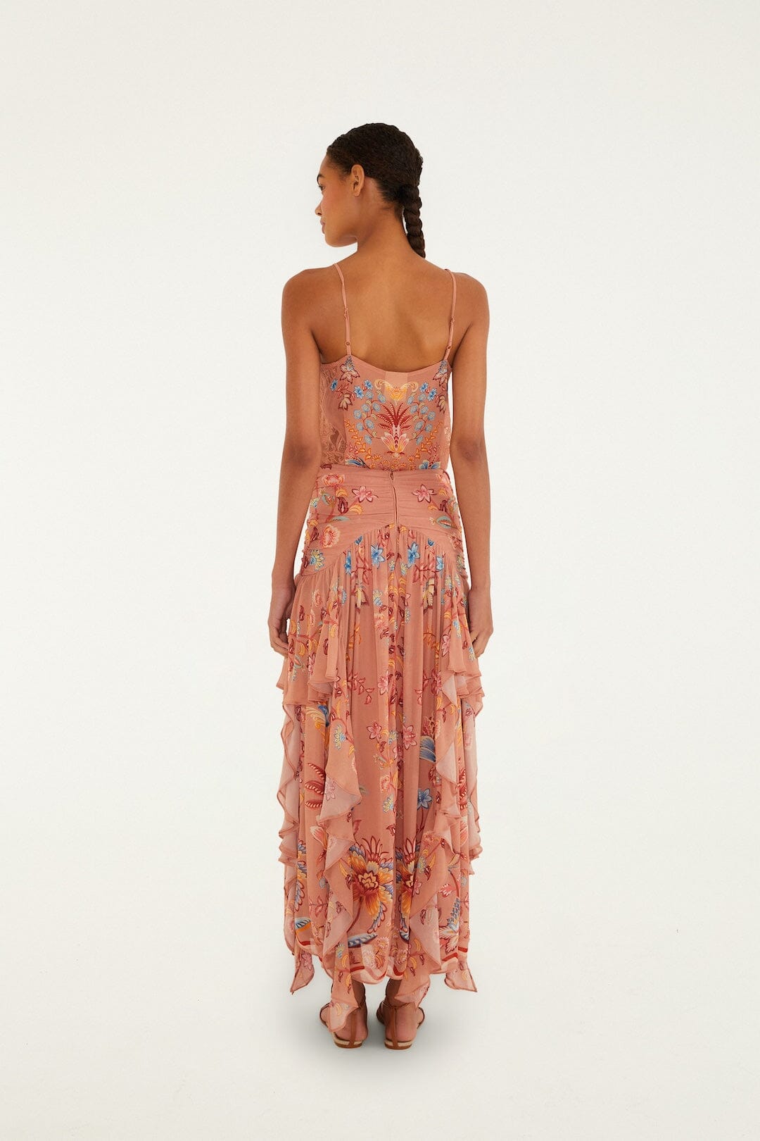 Mocha Boho Enhance Ruched Ruffled Maxi Skirt - FARM Rio BOHO ENCHANCE MOCHA