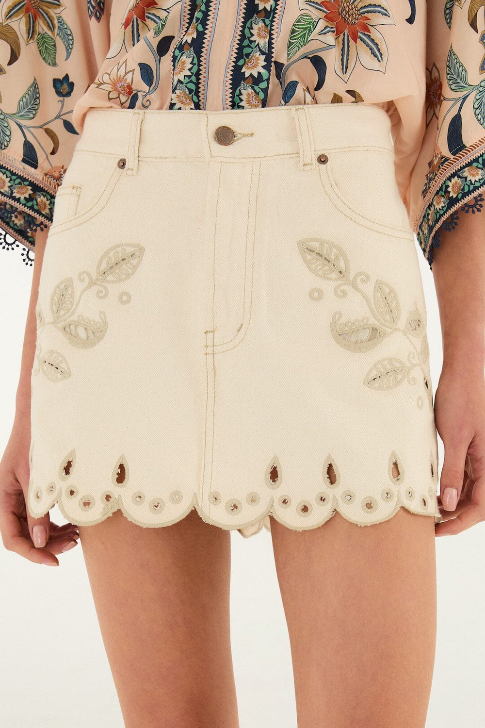 Off-White Canva Scallop Richelieu Skirt - FARM Rio OFF-WHITE