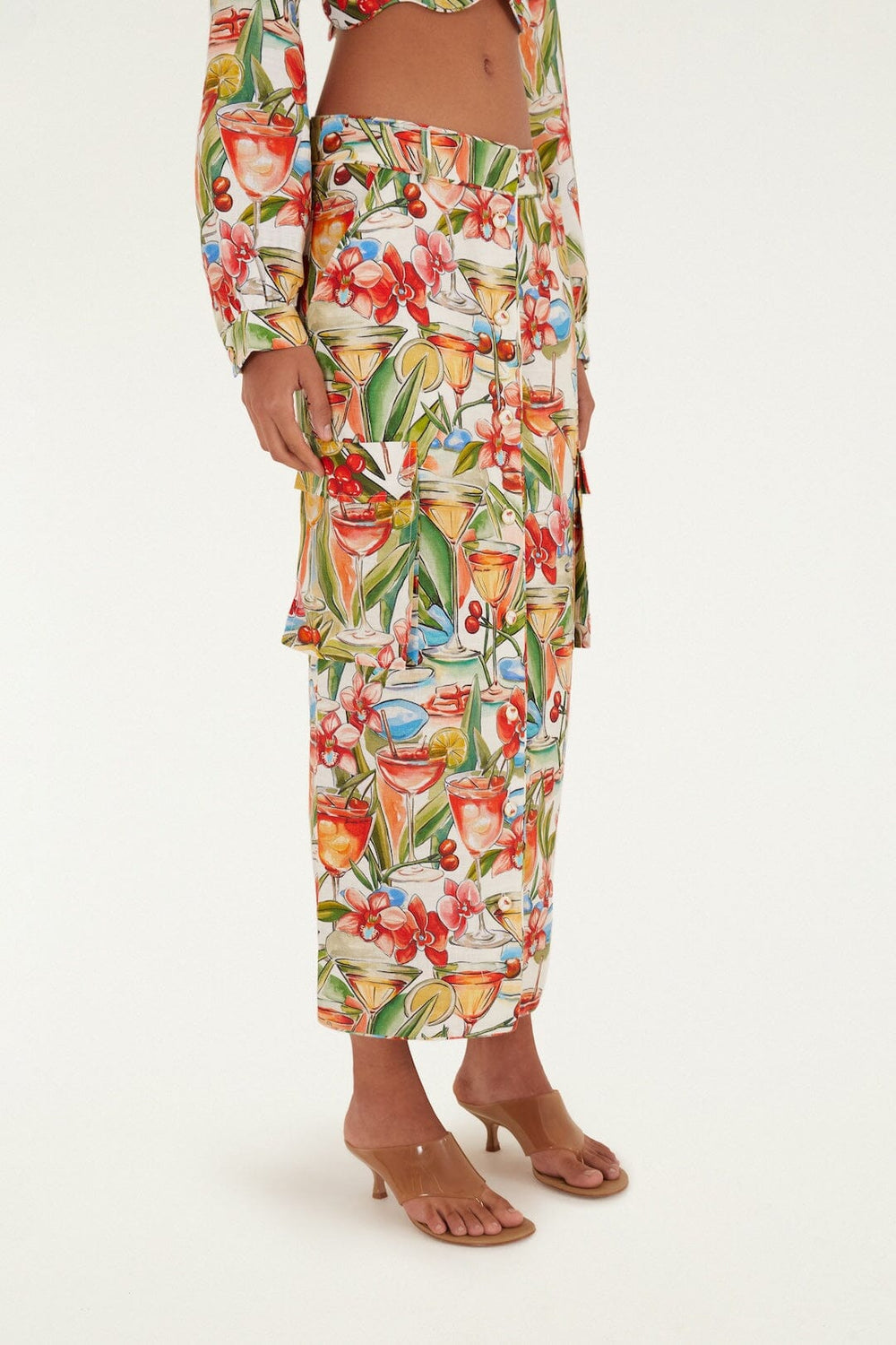 Off-White Sand Cocktail Euroflax Premium Linen Midi Skirt - FARM Rio COCKTAIL OFF-WHITE