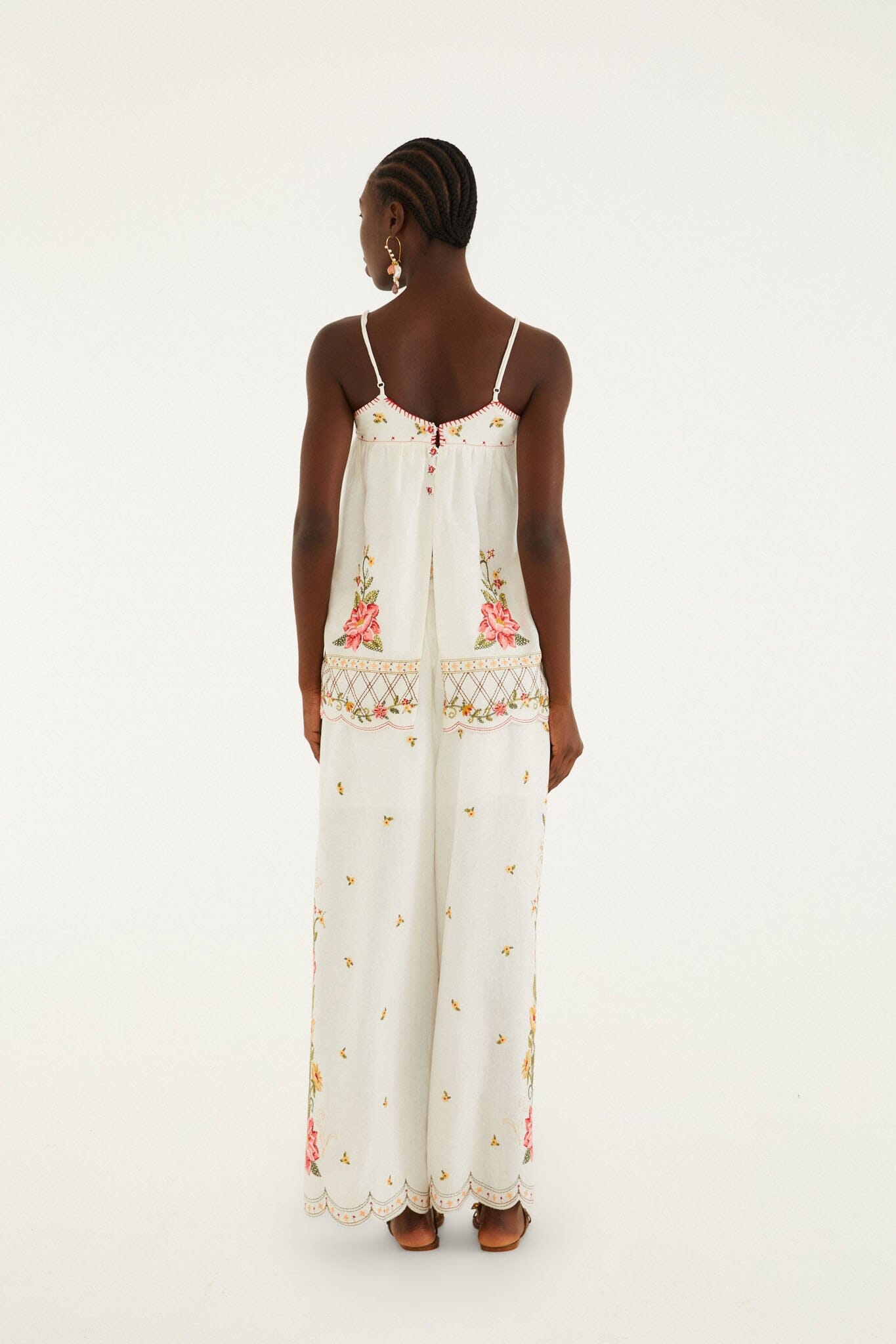 Off-White Flower Embroidery Wide-Leg Pants - FARM Rio OFF-WHITE