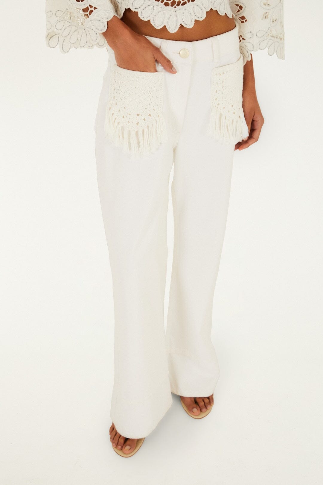 Twill Fringe Pocket Pants - FARM Rio DENIM