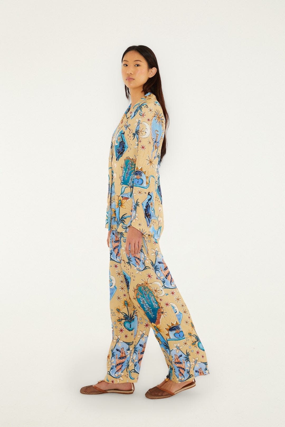 Sand Mystical Wide-Leg Lenzing Ecovero Viscose Pants - FARM Rio MYSTICAL SAND