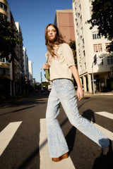 Denim Eyelet Pockets Flare Pants - FARM Rio DENIM