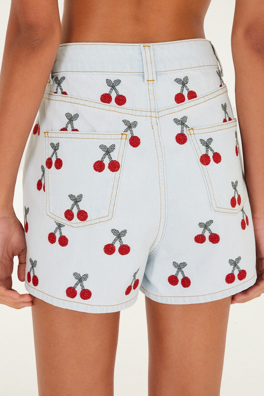 Embroidered Cherry Denim Shorts - FARM Rio DENIM