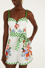 Off-White Calm Breeze Beaded Straps Belted Romper - FARM Rio CALM BREEZE OFF-WHITE