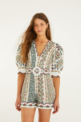 Off-White Fruit Beauty Euroflax Premium Linen Mini Cut Out Romper - FARM Rio FRUIT BEAUTY OFF-WHITE