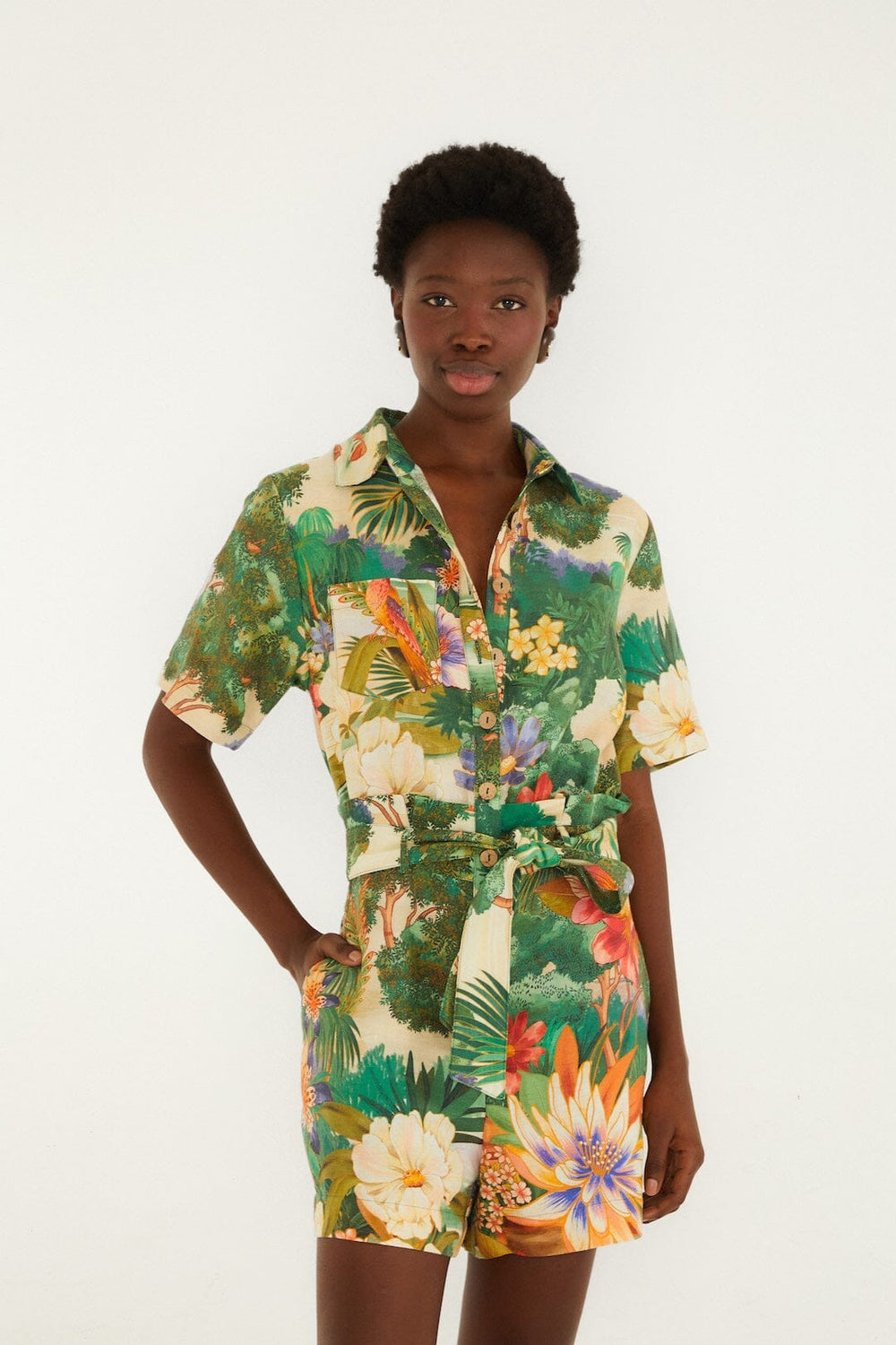 Multicolor Oriental Garden Lenzing Ecovero Euroflax Romper - FARM Rio ORIENTAL GARDEN MULTICOLOR