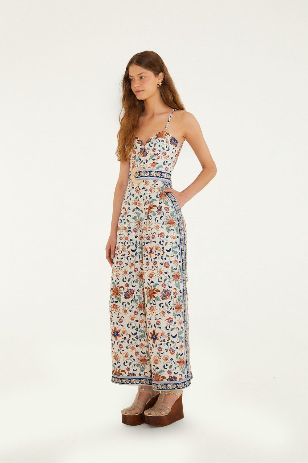 Soft Pink Floral Delhi Tapestry Belted Jumpsuit - FARM Rio FLORAL DELHI TAPESTRY LIGHT PINK
