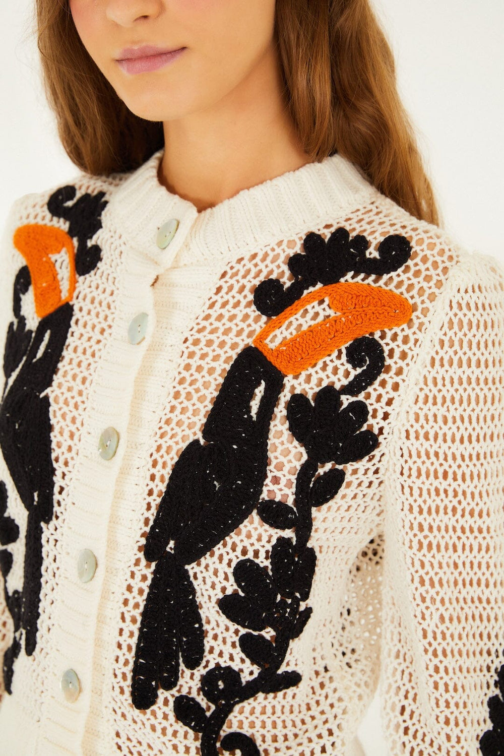 Toucan Crochet Cardigan - FARM Rio OFF-WHITE