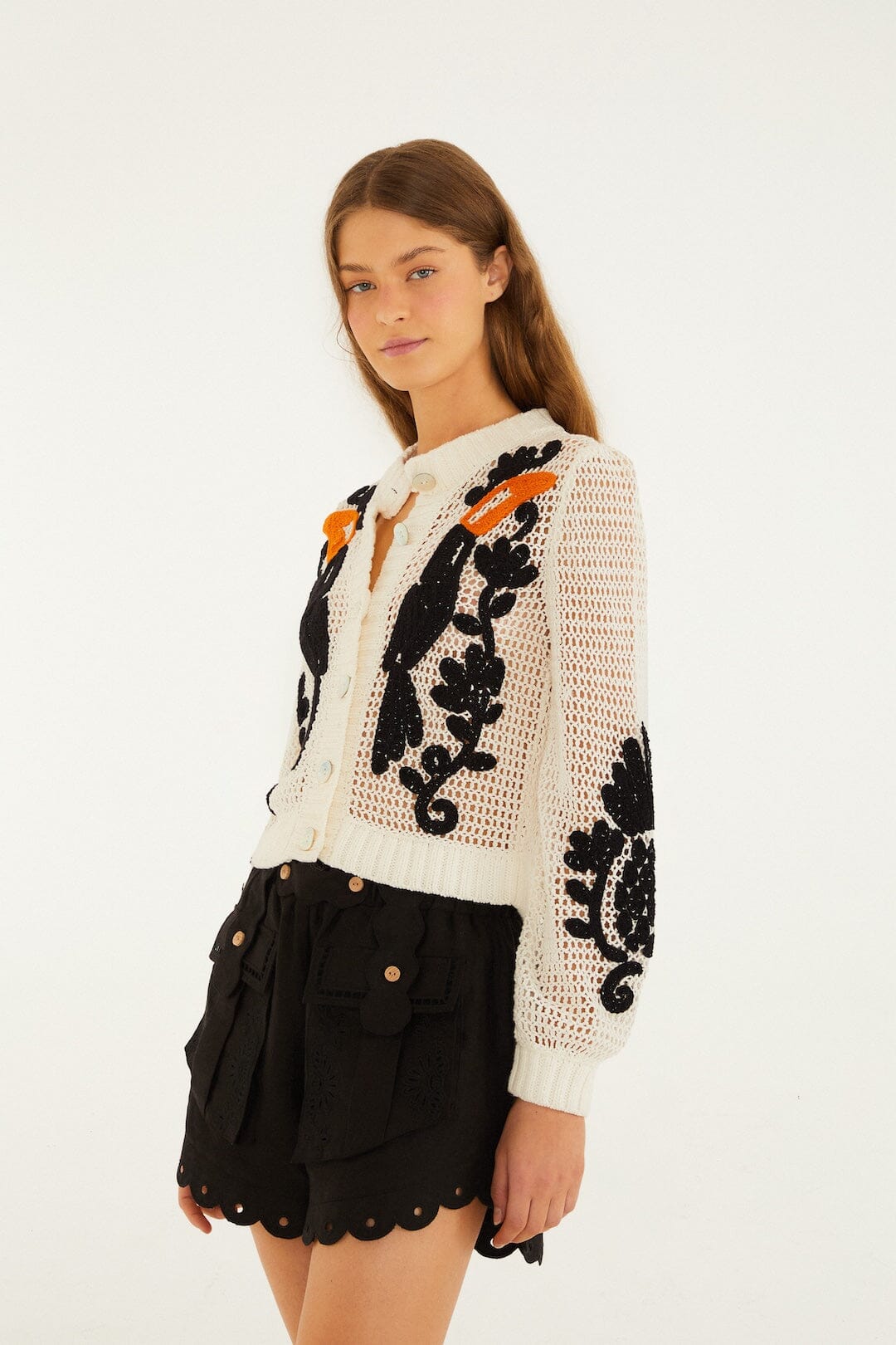 Toucan Crochet Cardigan - FARM Rio OFF-WHITE