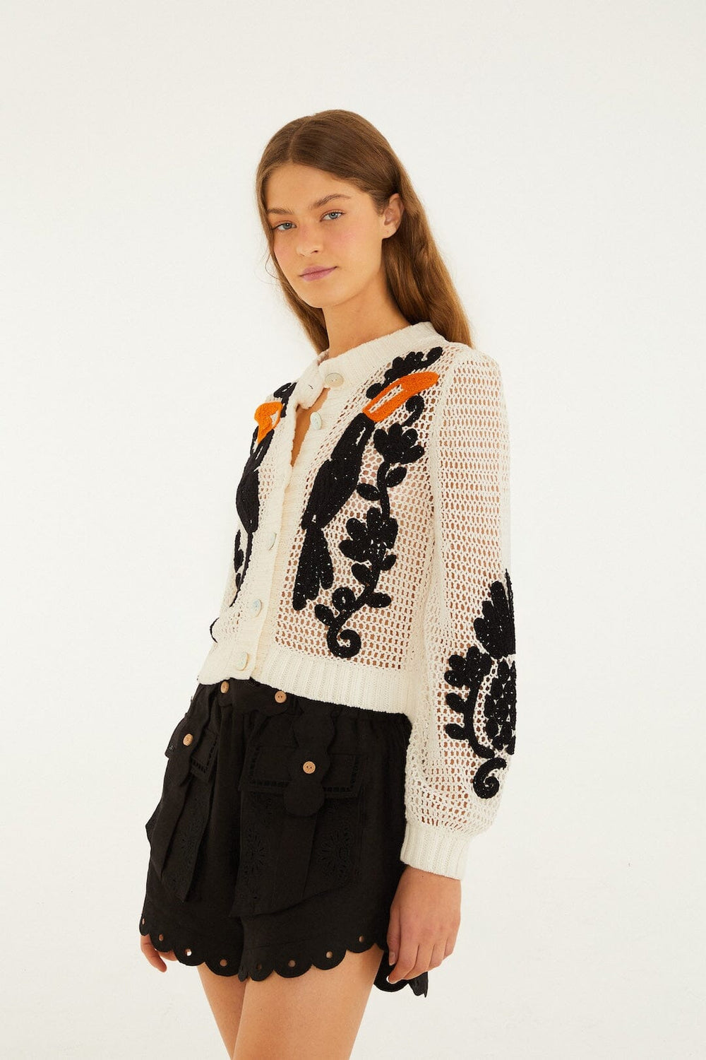 Toucan Crochet Cardigan - FARM Rio OFF-WHITE