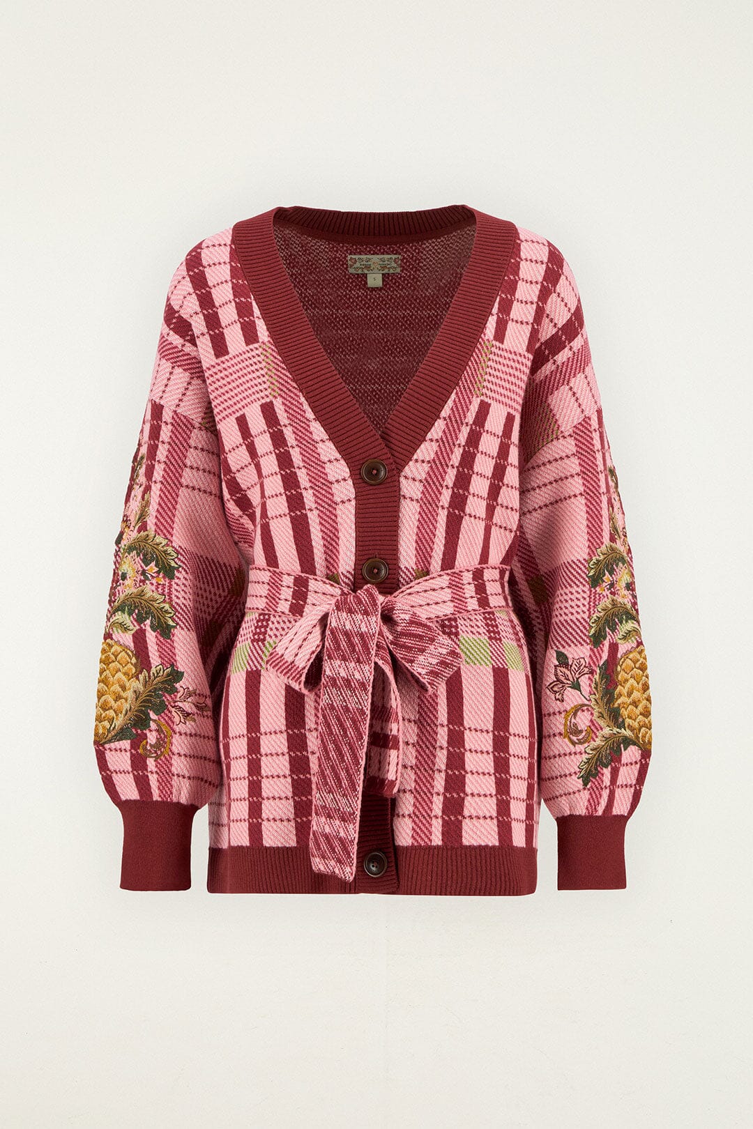 Luisa Embroidered Cardigan - FARM Rio TARTAN PINK