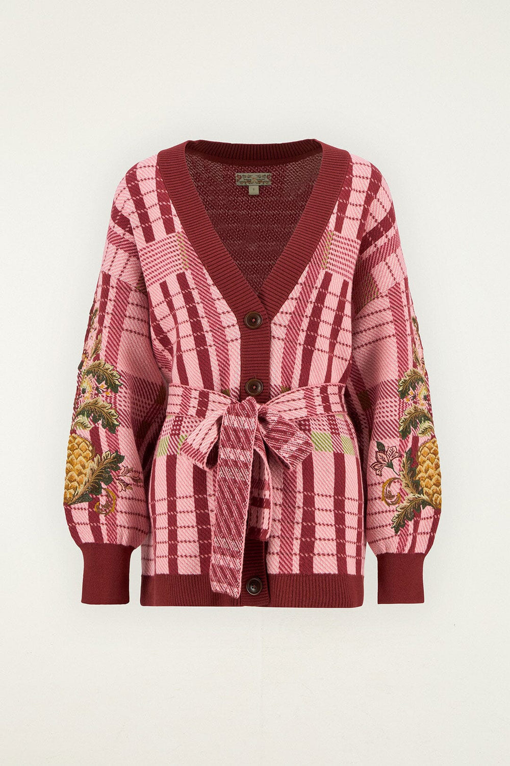 Luisa Embroidered Cardigan - FARM Rio TARTAN PINK