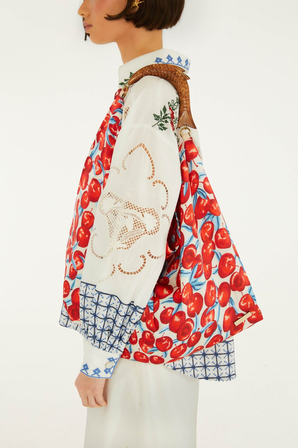 Red Cherry Satin Medium Scarf Bag - FARM Rio CHERRY BLOSSOM