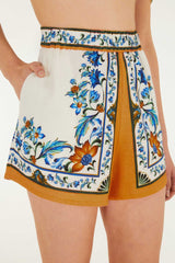 Off-White Flora Tile Shorts - FARM Rio FLORA TILE OFF-WHITE