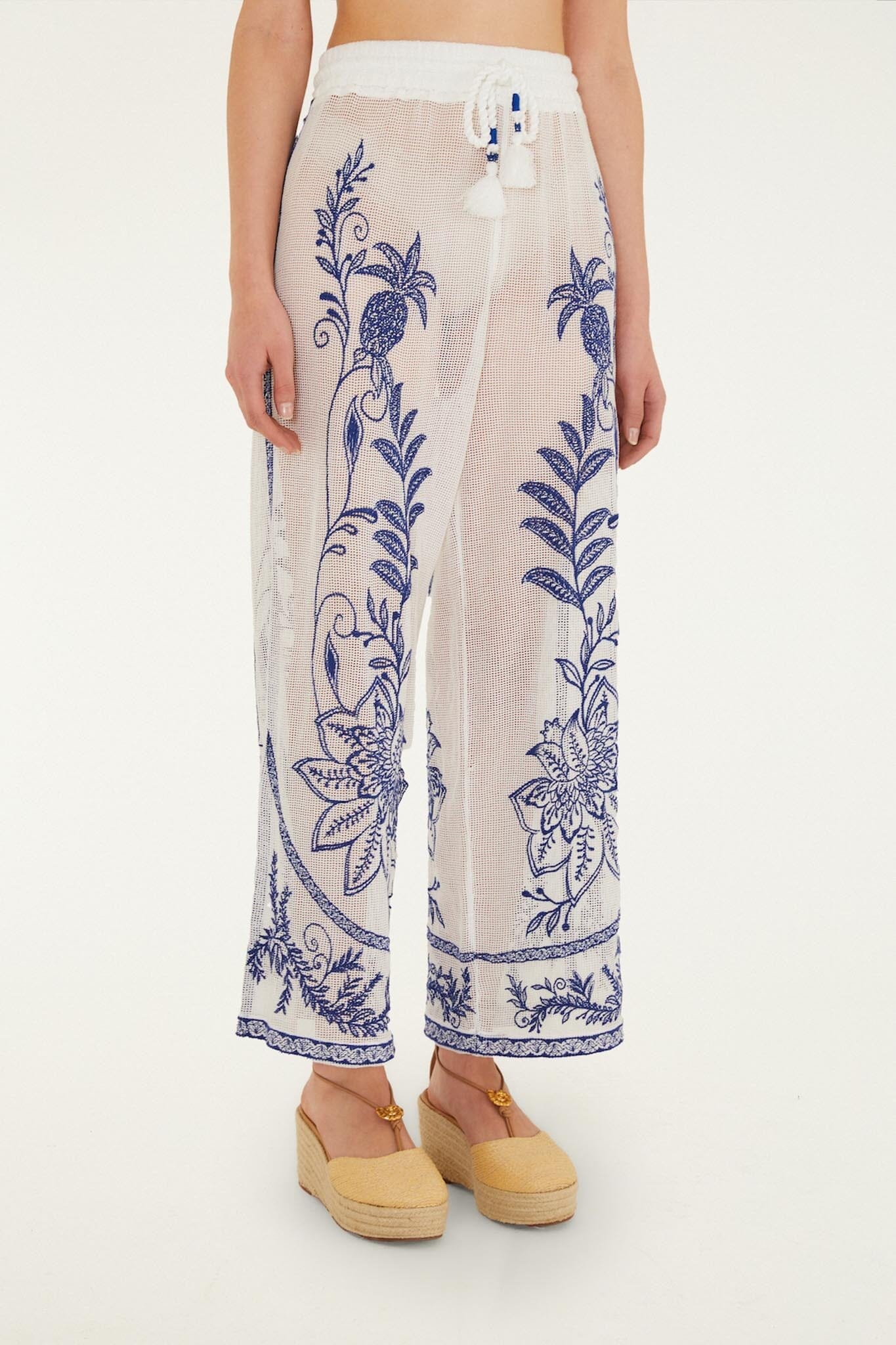 Off-White Nina Embroidery Pants - FARM Rio NINA EMBROIDERY OFF-WHITE