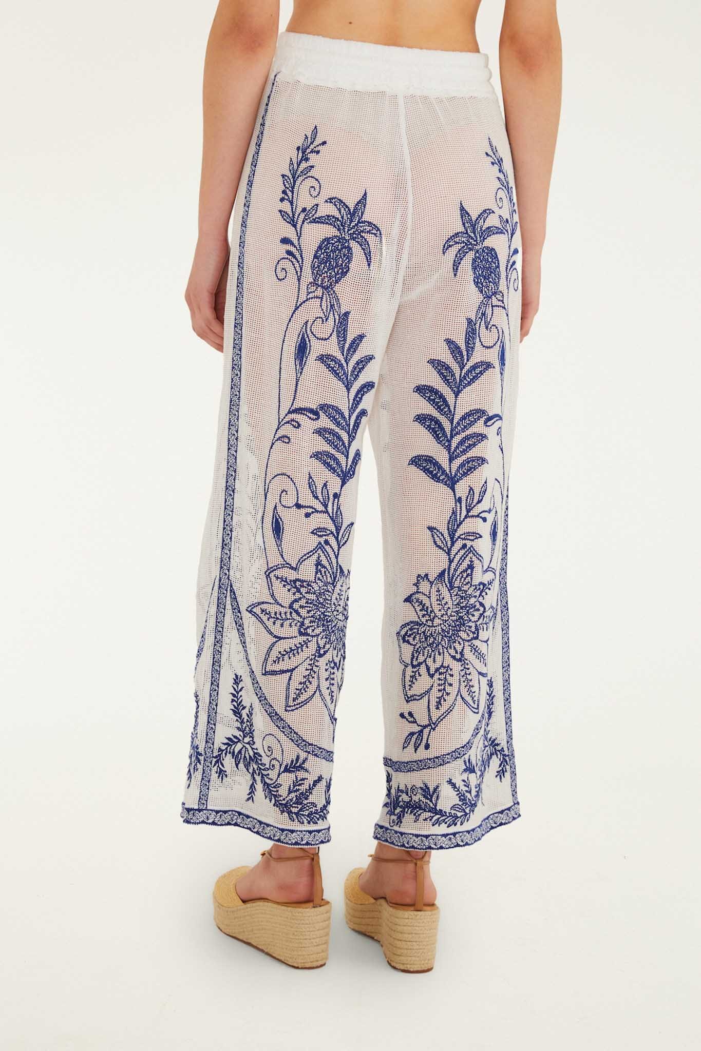 Off-White Nina Embroidery Pants - FARM Rio NINA EMBROIDERY OFF-WHITE