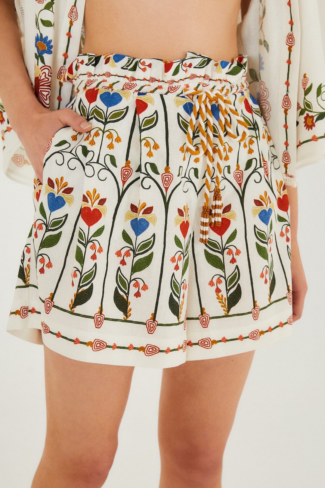 Off-White Stitched Garden Shorts - FARM Rio STITCHED GARDEN OFF-WHITE